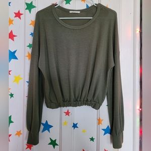 Caution To The Wind Long Sleeve Green Cropped Sweater